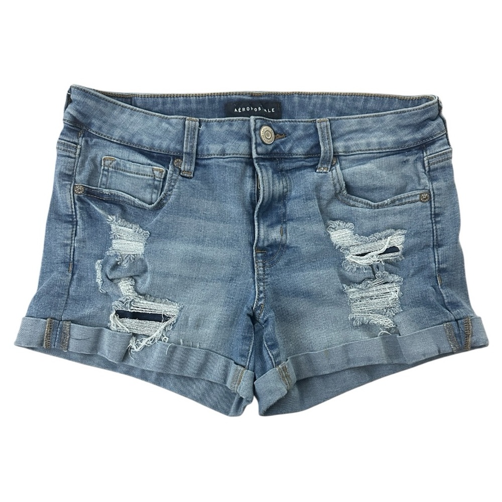 Aeropostale | Stretchy Low-Rise Denim Midi Medium Wash Shorts | Size 8 | EUC
